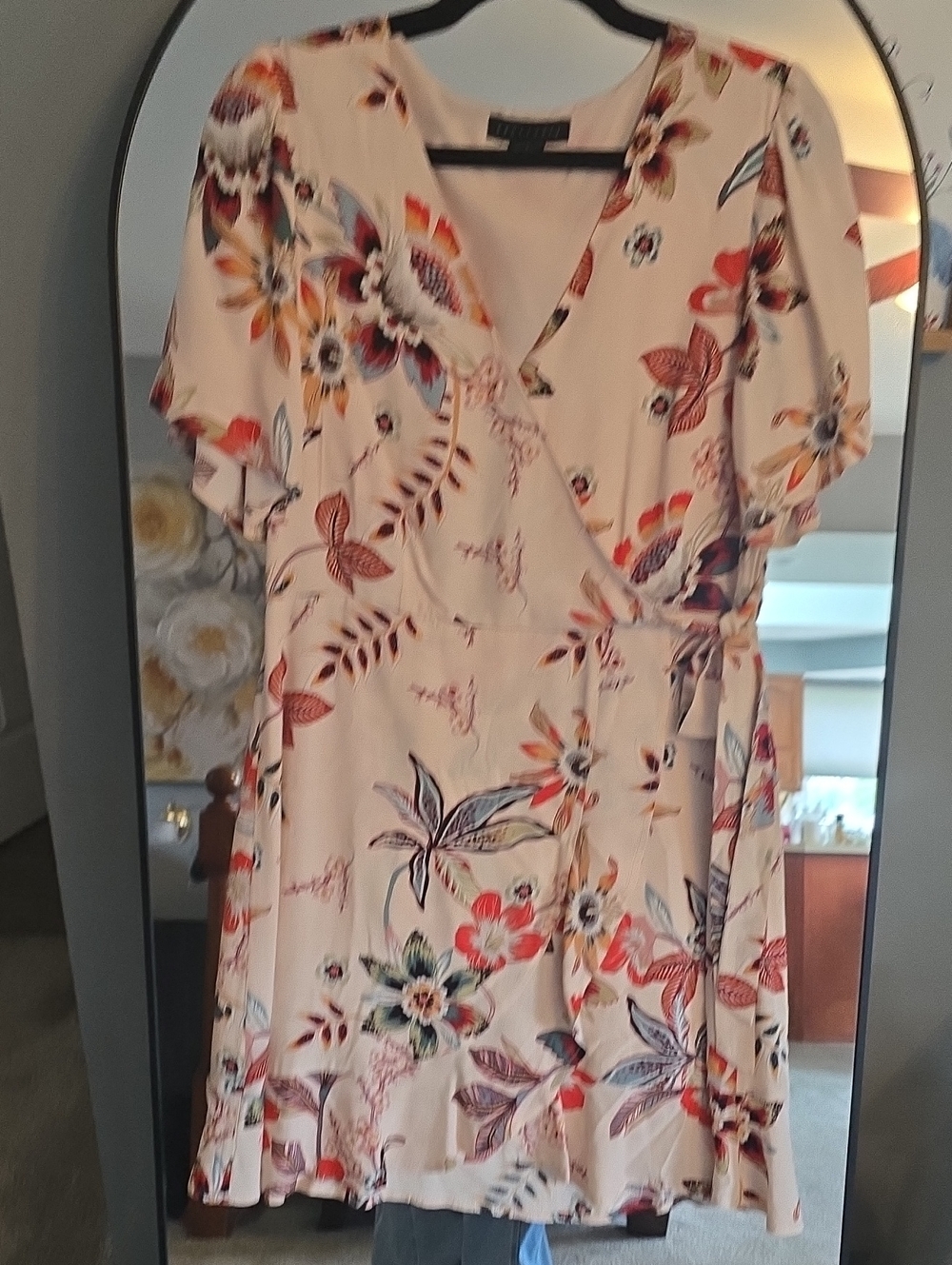 Floral Wrap Dress in Blush Beige